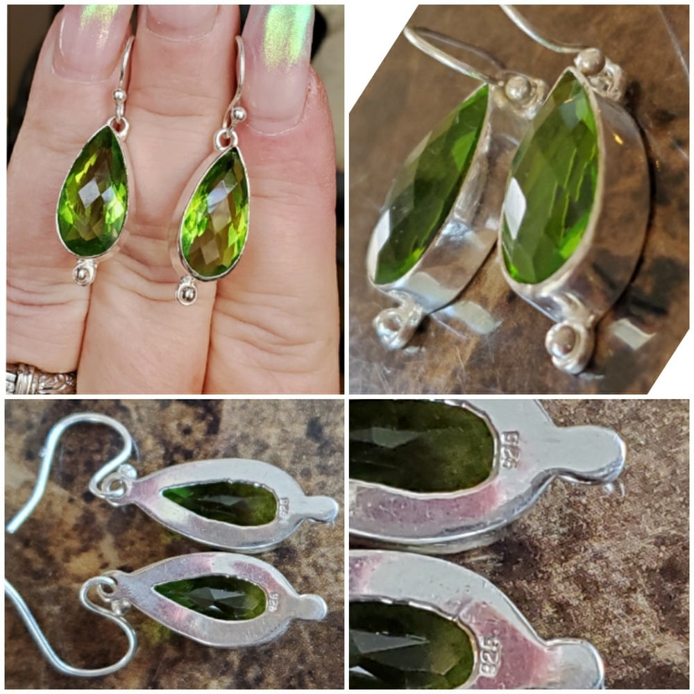 Genuine 14cttw Faceted Peridot Earrings 1.10" long - Picture 4 of 5